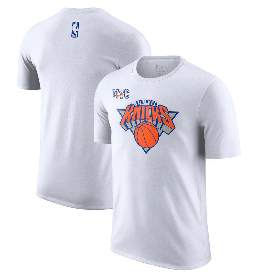 Men's New York Knicks White 2024/25 City Edition Essential Logo T-Shirt Men's New York Knicks White 2024/25 City Edition Essential Logo T-Shirt
